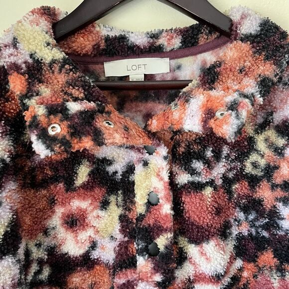 LOFT Floral Sherpa Snap Collar Blouson Sleeve Jacket- Med. Cottagecore Boho - Picture 5 of 7